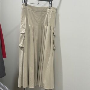 Cider Tan A-Line Maxi Skirt with Pleats and Cargo Pockets